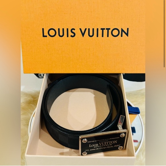LOUIS VUITTON Damier Graphite Belt w/ Logo Silver Buckle Size 85-34 Unisex w/COA - Picture 8 of 10